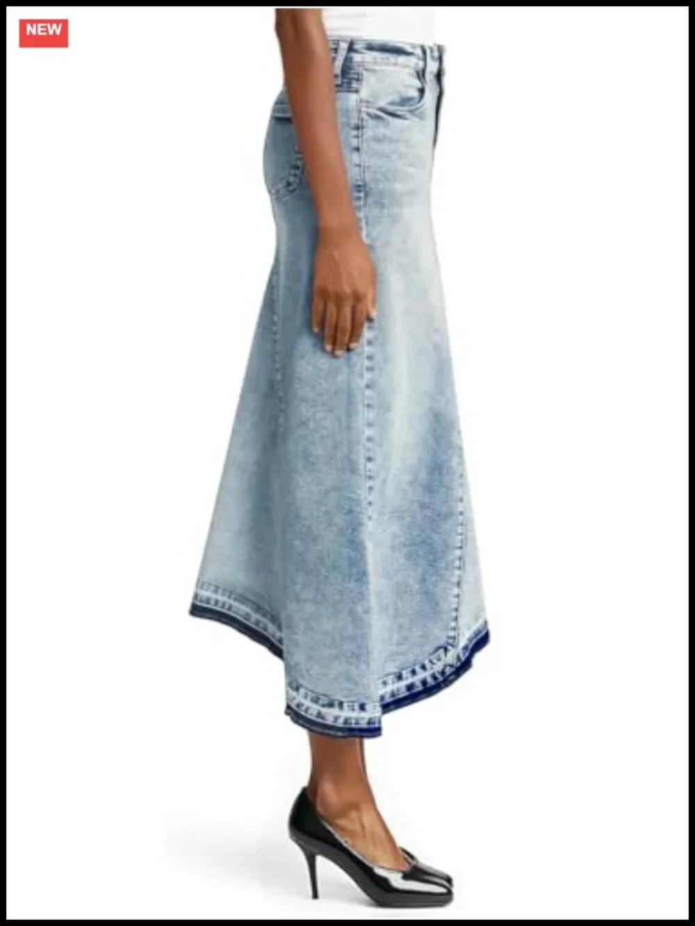 Frayed Hem A-Line Denim Maxi Skirt with Pockets
